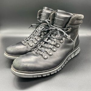 Men’s Cole Haan ZeroGrand Black Leather Waterproof Hiking Boots Size 10